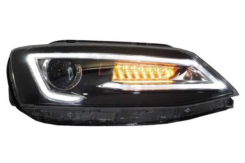 Faruri Jetta Mk6 cu Lupe LED DRL 11-17 Semnal LED Dinamic Secvential