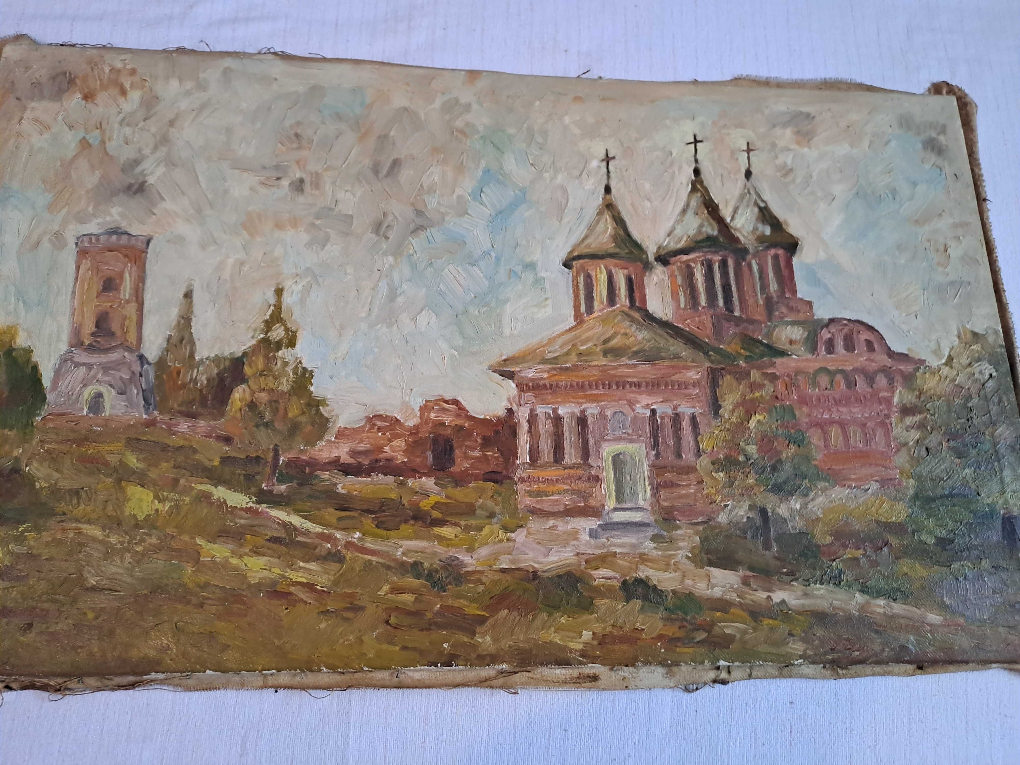 pictura pe panza romaneasca veche 85/50 cm