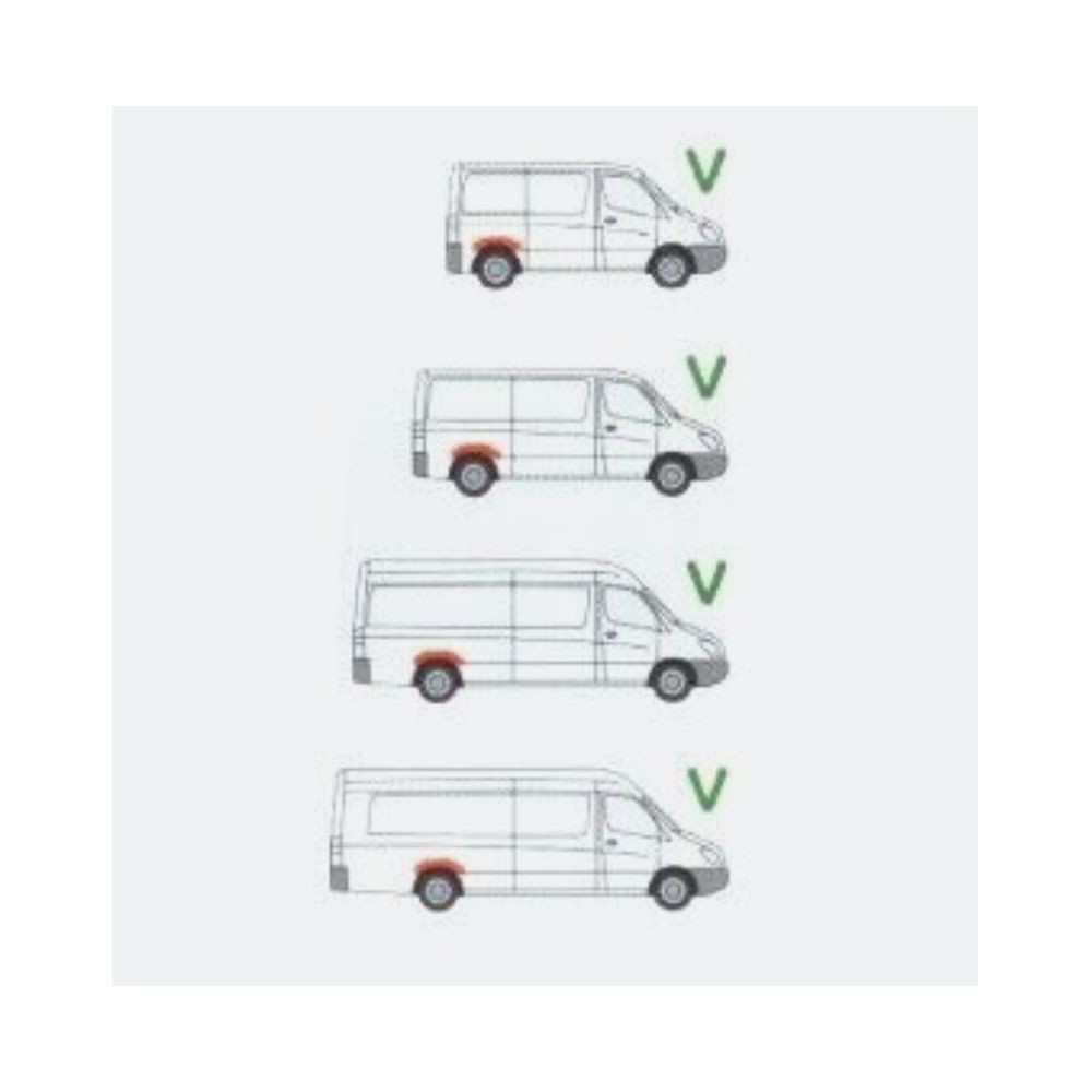 Segment reparatie aripa spate Dodge Sprinter (906), 2007-; Mercedes Sprinter 209-524, 2006-2013; Mercedes Sprinter 210-519, 2013-2018; Vw Crafter (2e), 2005-2017, Spate, Stanga = Dreapta, Aftermarket