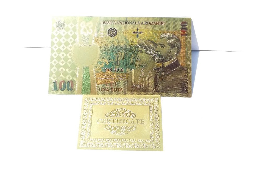 100 LEI 2018 colectie Bancnota aur Centenar Unire certificat gold 24k