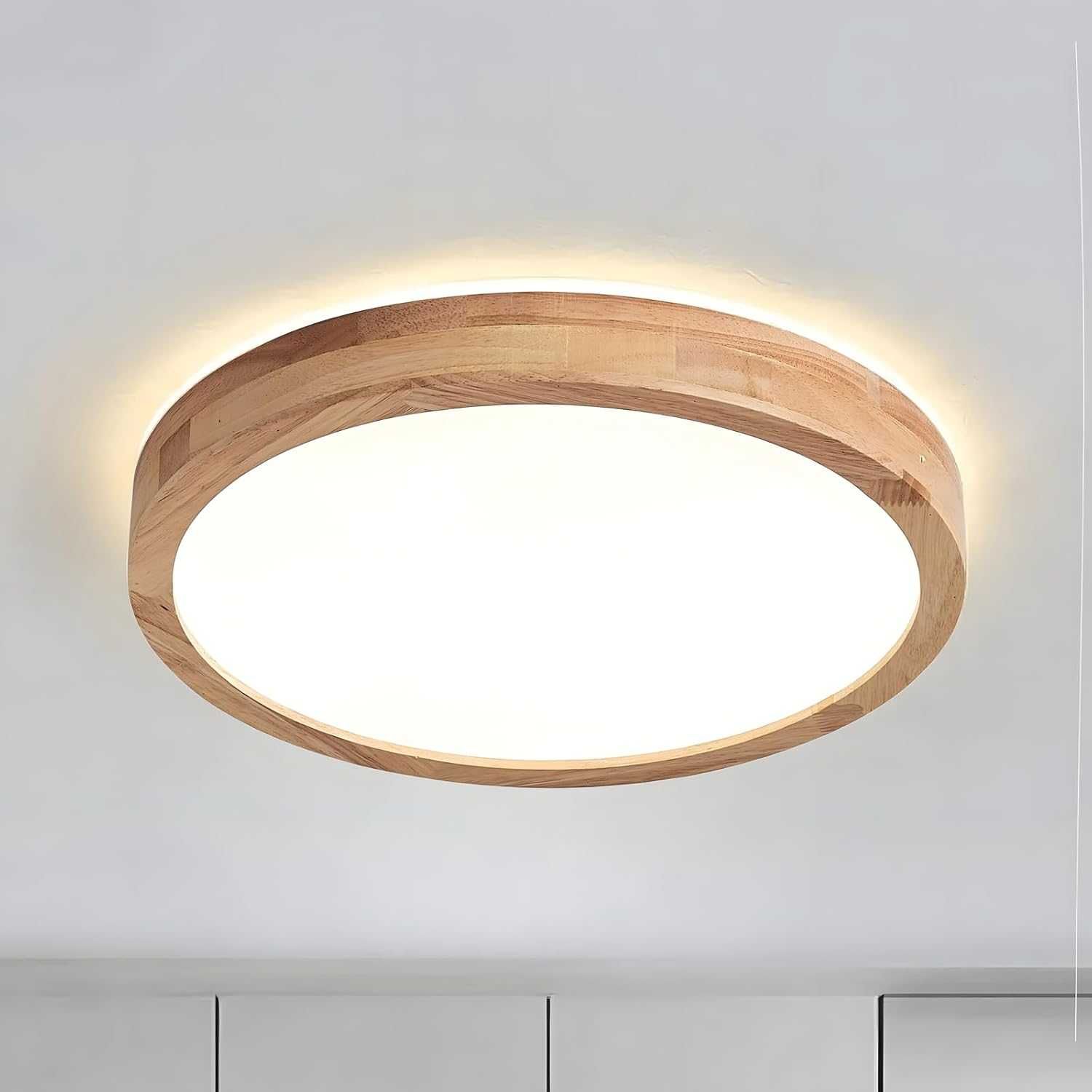 Дървена LED лампа за таван, 30см, 18W, 4500K, 1620Lm