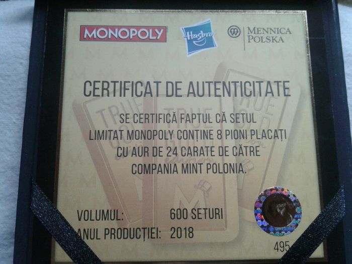 Pion aurit Monopoly clasic - Pisicuta placata cu aur 24K, nou, nefolos