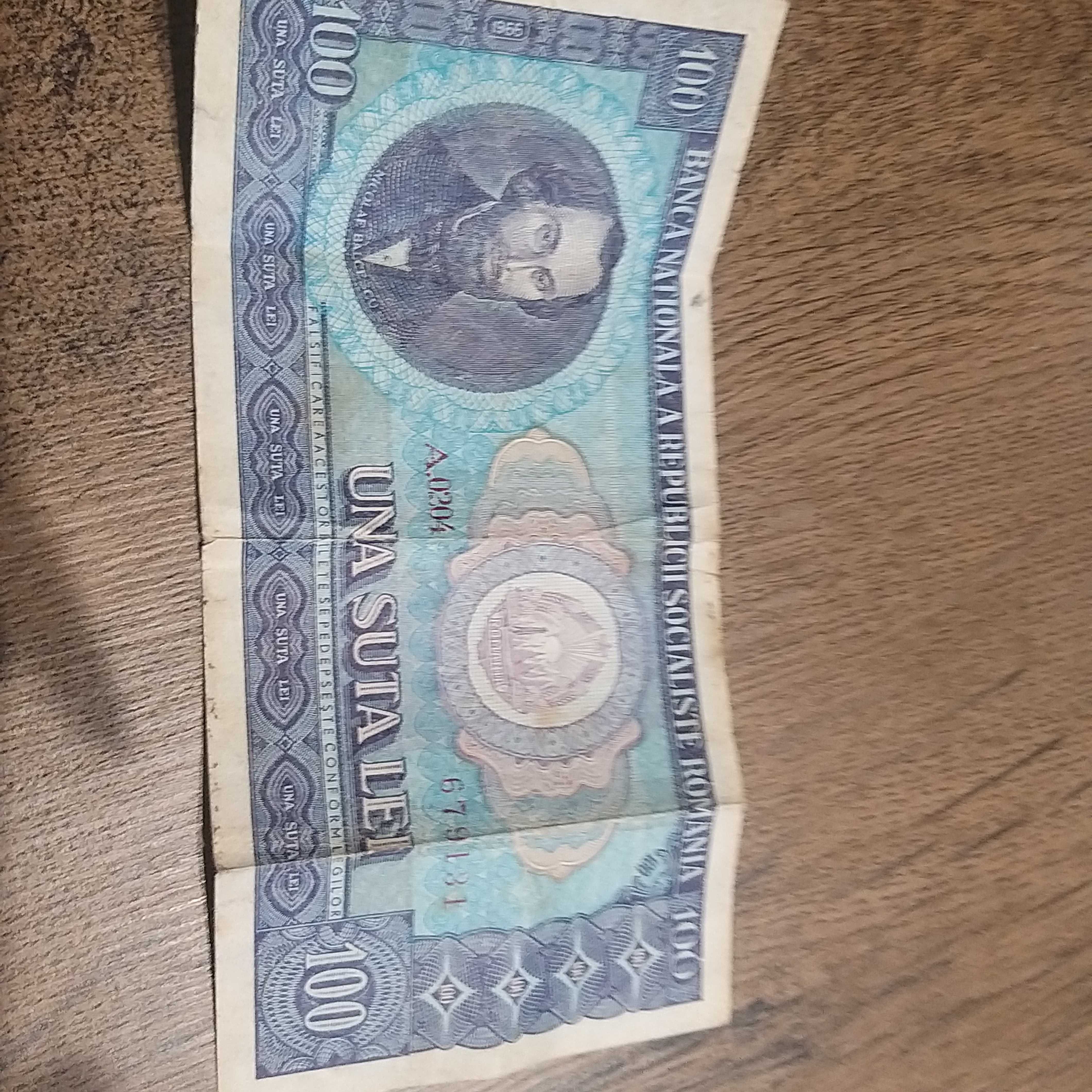 Bancnota 100 lei Nicolae Bălcescu si 6 monede
