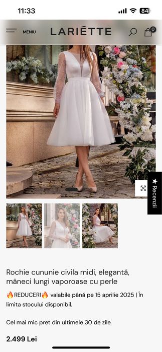 Rochie cununie Bella Dress, mărimea S – ca nouă