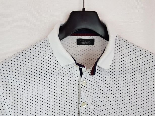 Tricou polo bărbați Zara marimea S-M cu buline alb cu guler E14