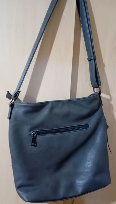 Дамска кожена сива чанта