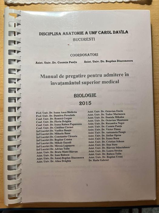 Culegeri grile biologie pentru admitere la medicina UMFCD Bucuresti