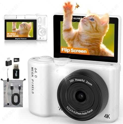 Нова 4K камера за пътуване и влогове с 64GB карта и въртящ дисплей