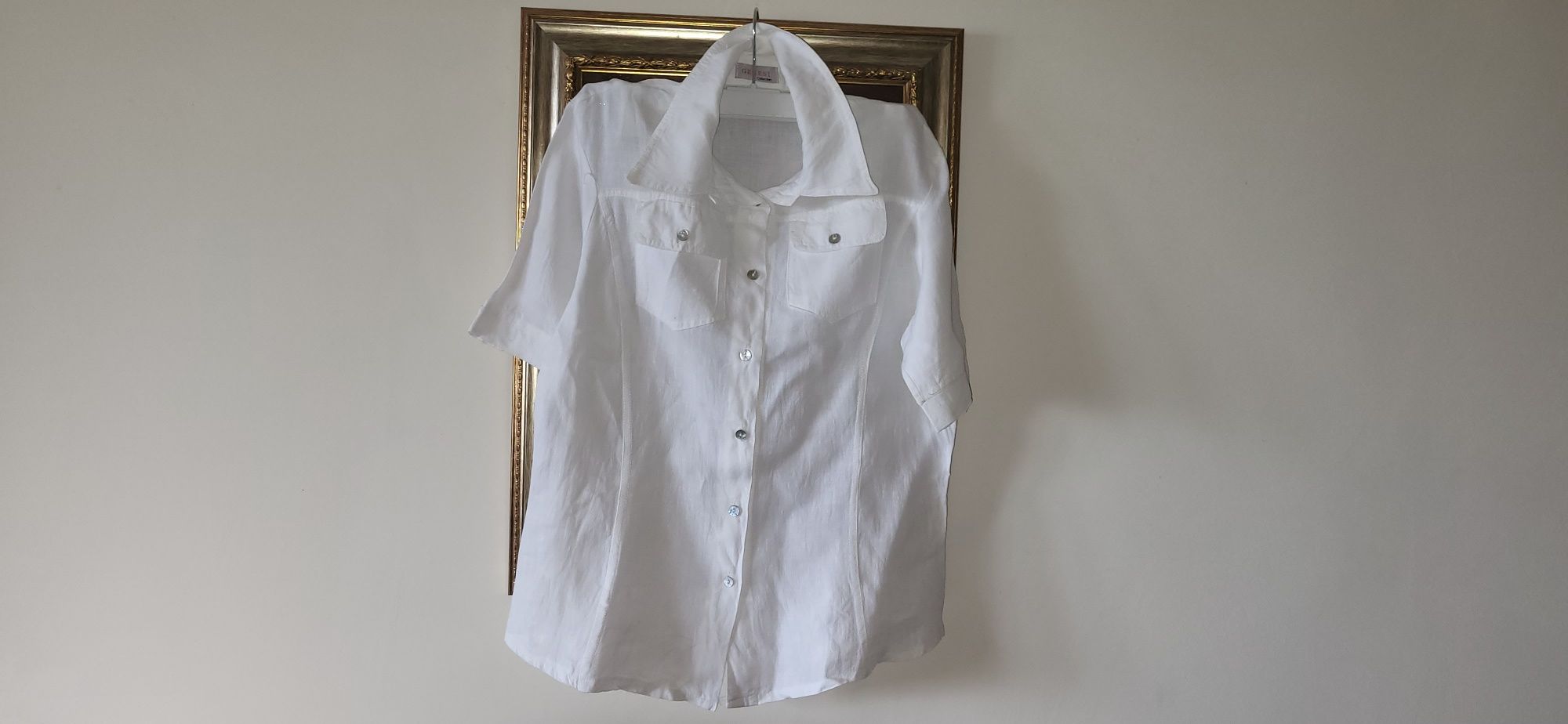 Camasa bluza alba din in, Italia, nasturi sidef