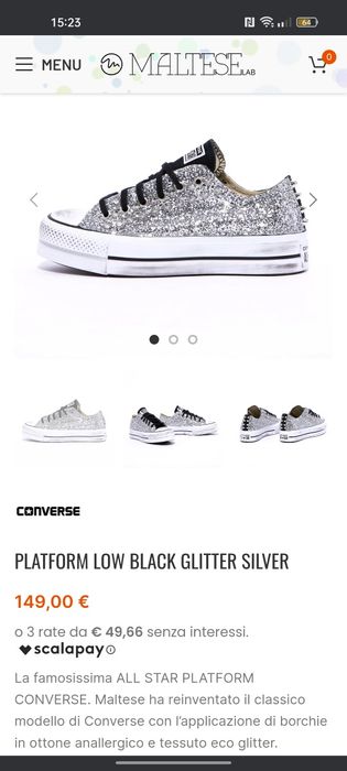 Converse platform low black glitter silver