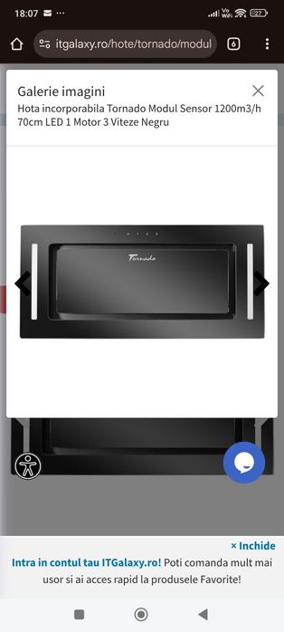 Hota incorporabila Tornado Modul Sensor 1200m3/h 70cm LED 1 Motor 3 Vi