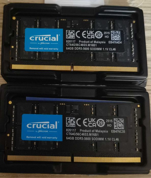 Kit 128 (2x64) GB DDR5 5600 MHz CL 46, Dual Channel SO-DIMM