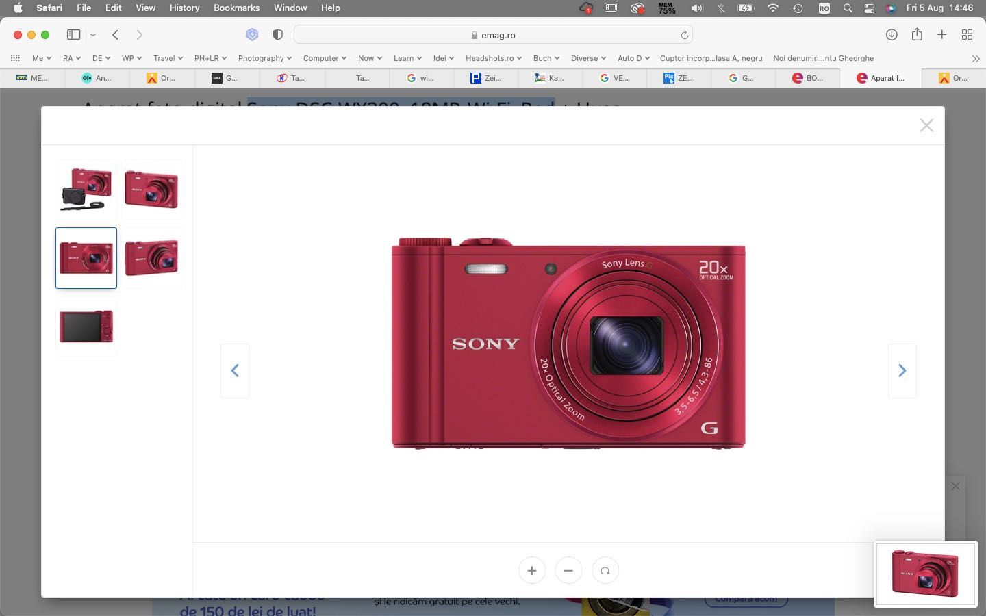 Sony DSC-WX300, 18MP, Wi-Fi, Red + Fucsia