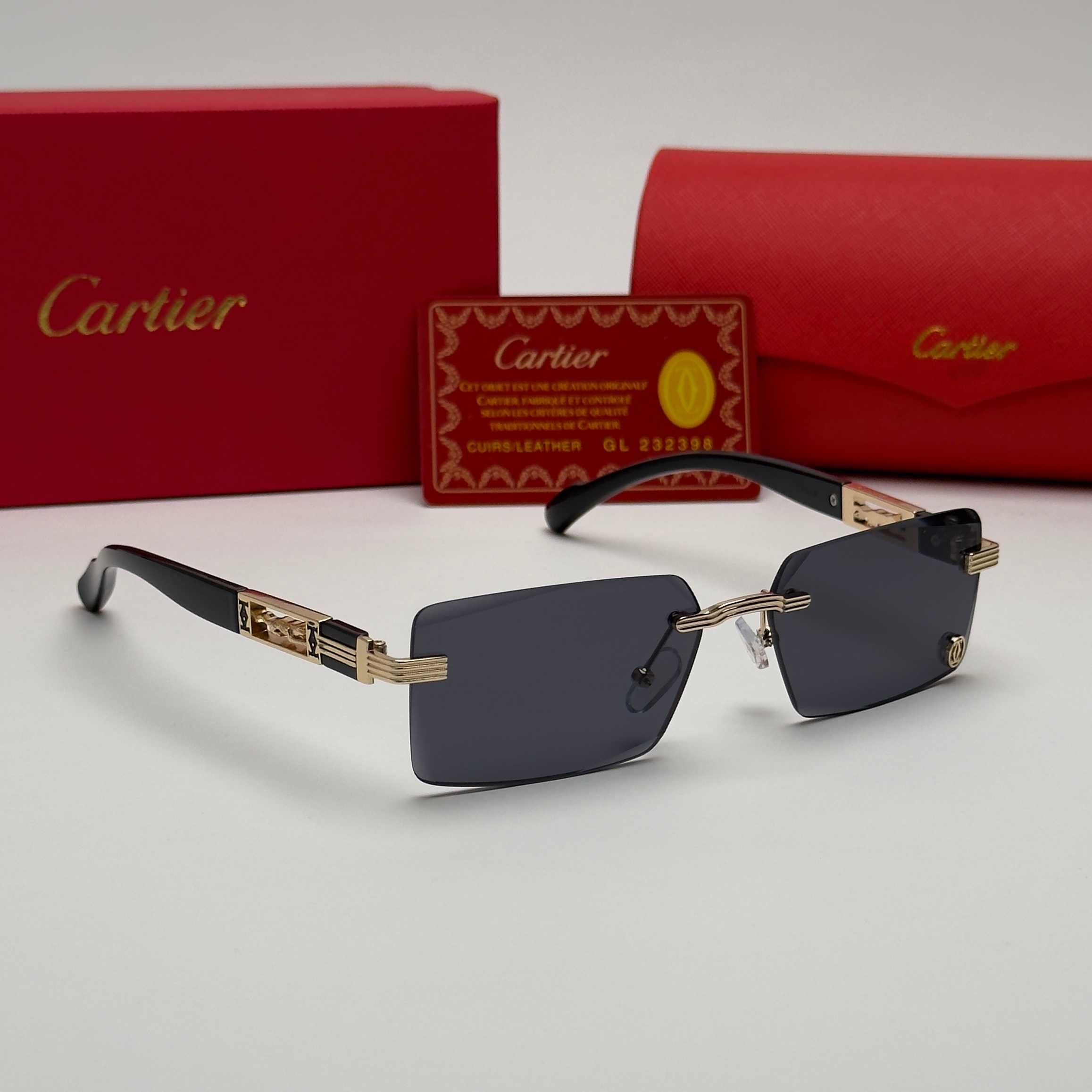 Правоъгълни Слънчеви Очила CARTIER Black Rimless УВ400 CE Gold