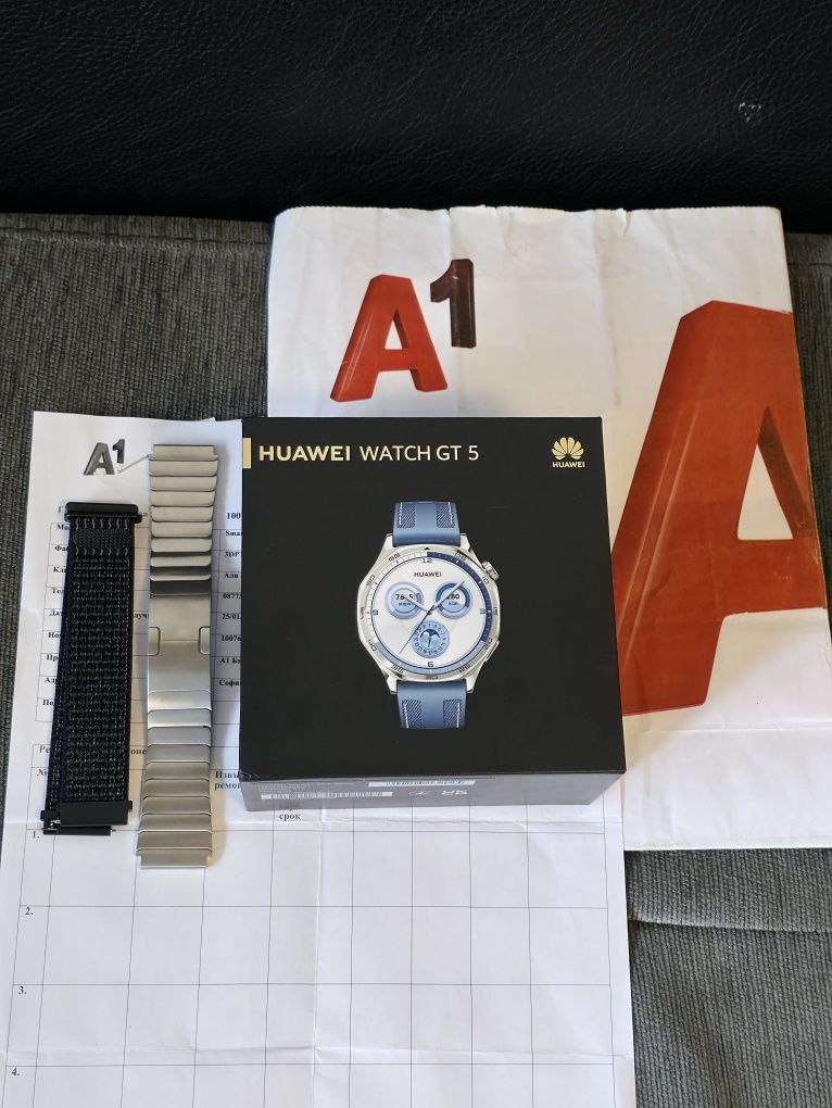 КАТО НОВ 46mm Huawei watch GT 5 Гаранция A1 2027г. Blue / Син GT5