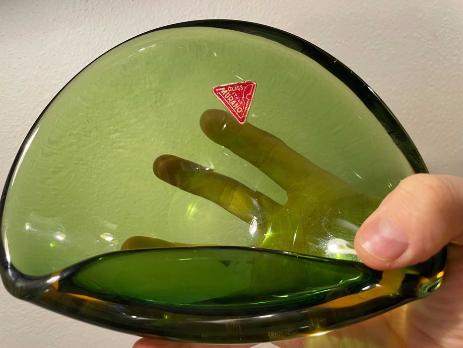 superb vas bol Murano Somersso anii 1950 verde pt depozitare bijuterii