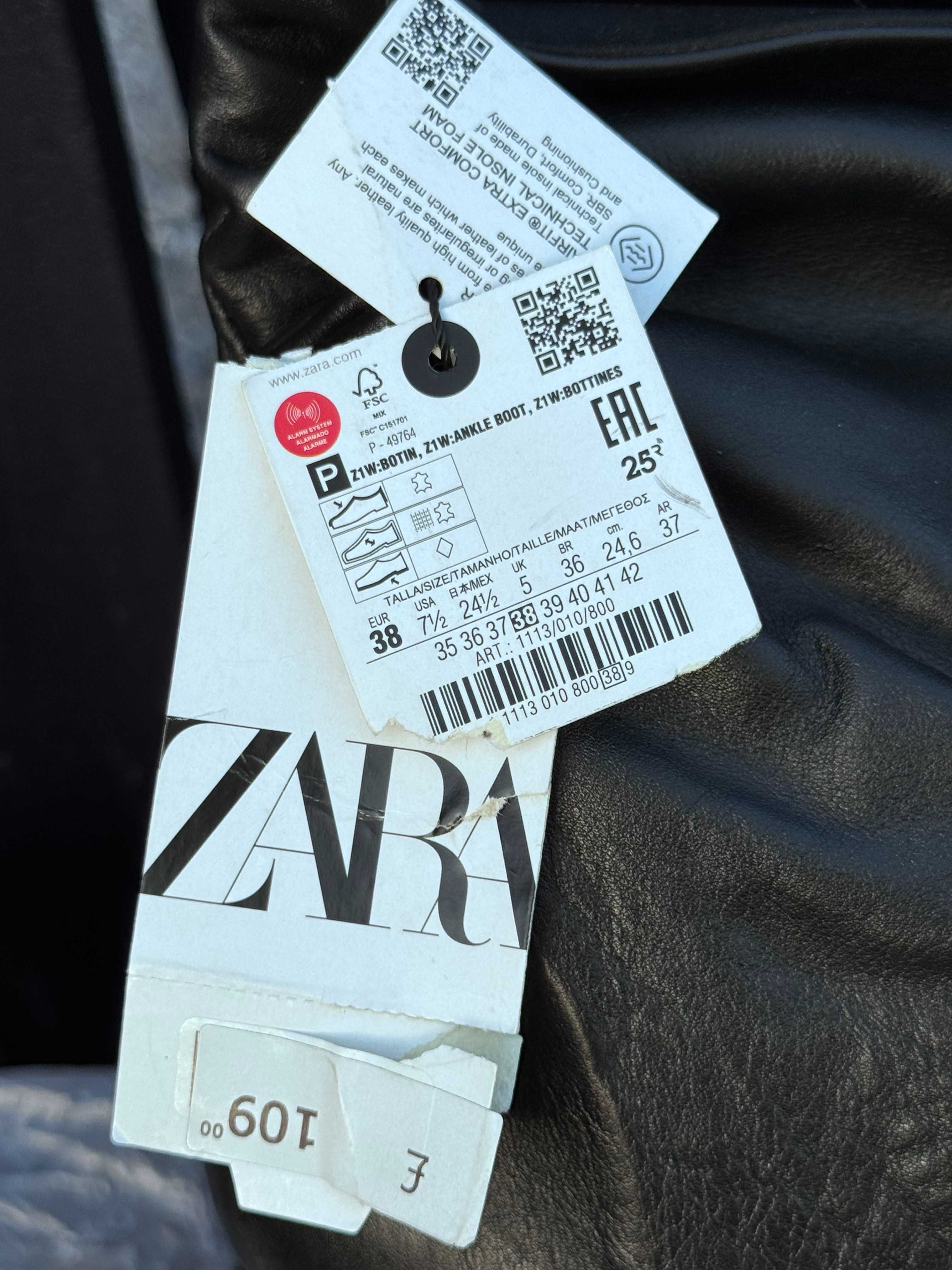 ZARA дамски кожени ботуши на ток – номер 38, чисто нови с етикет