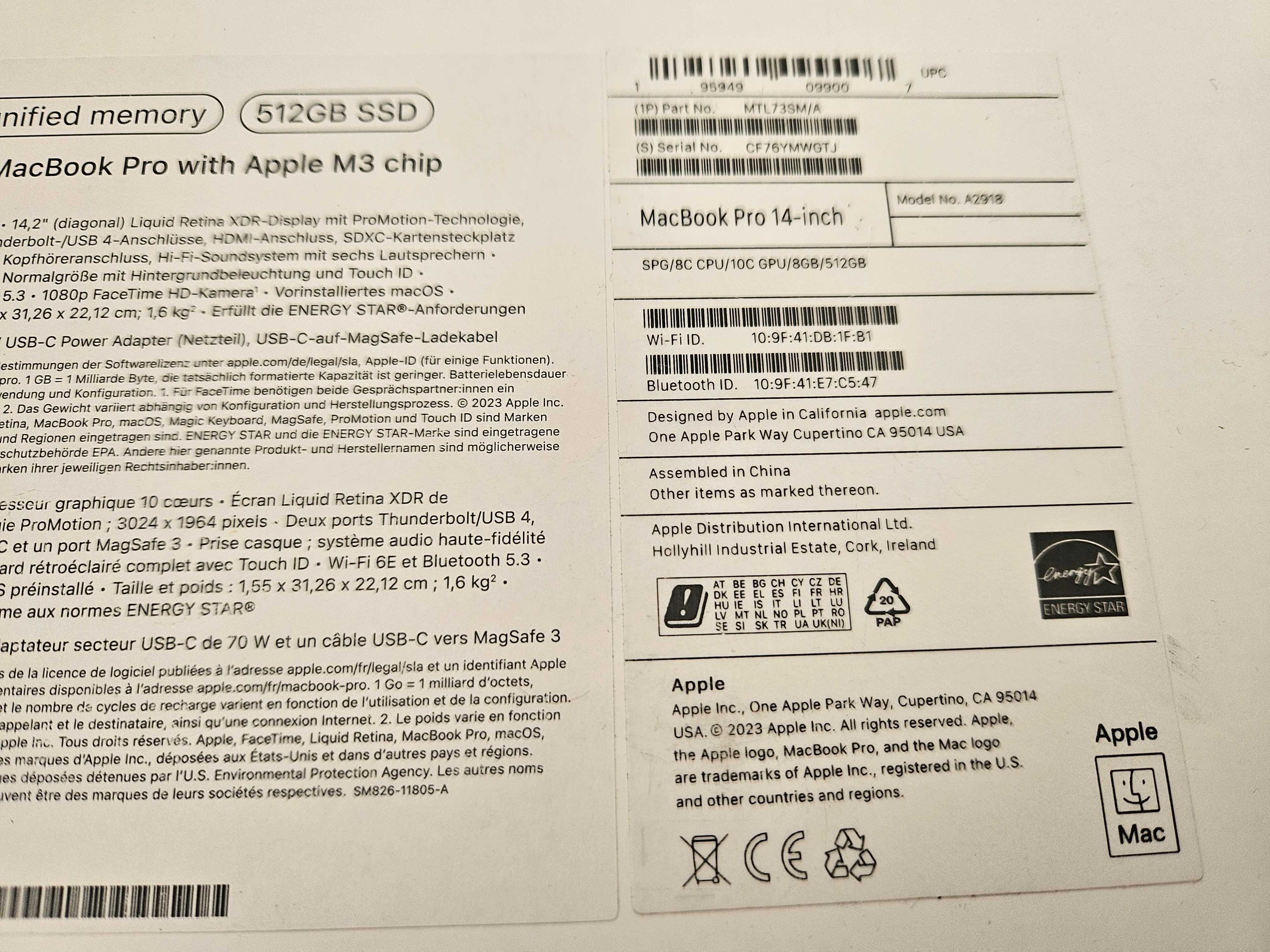 Macbook Pro 2024, 14-inch,  512Ssd, sigilat la cutie, Garantie 1 an.