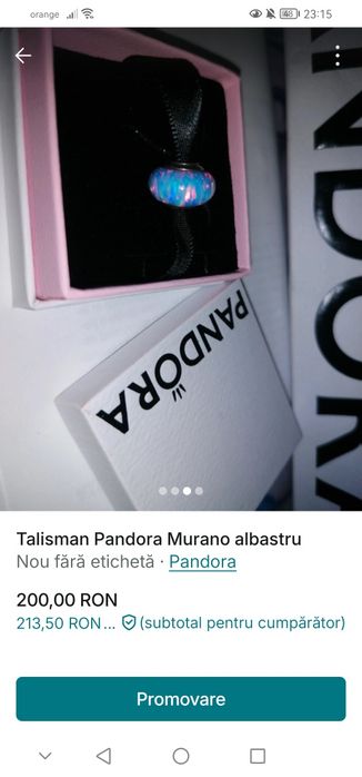 Talisman Pandora Murano albastru