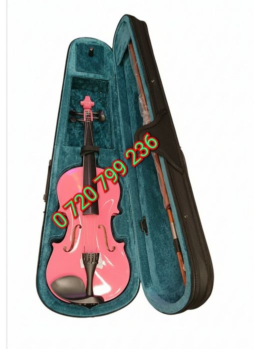 Vioara copii 4/4 colorata cu toc transport