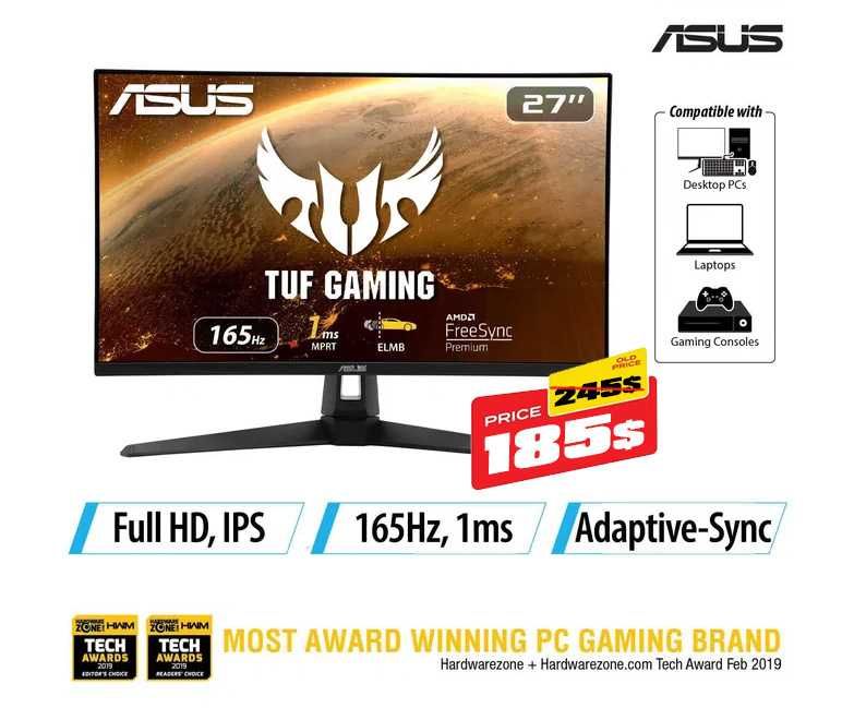 Новый ASUS TUF Gaming VG279QL1A 27” HDR Gaming Monitor, 165Hz IPS, 1ms