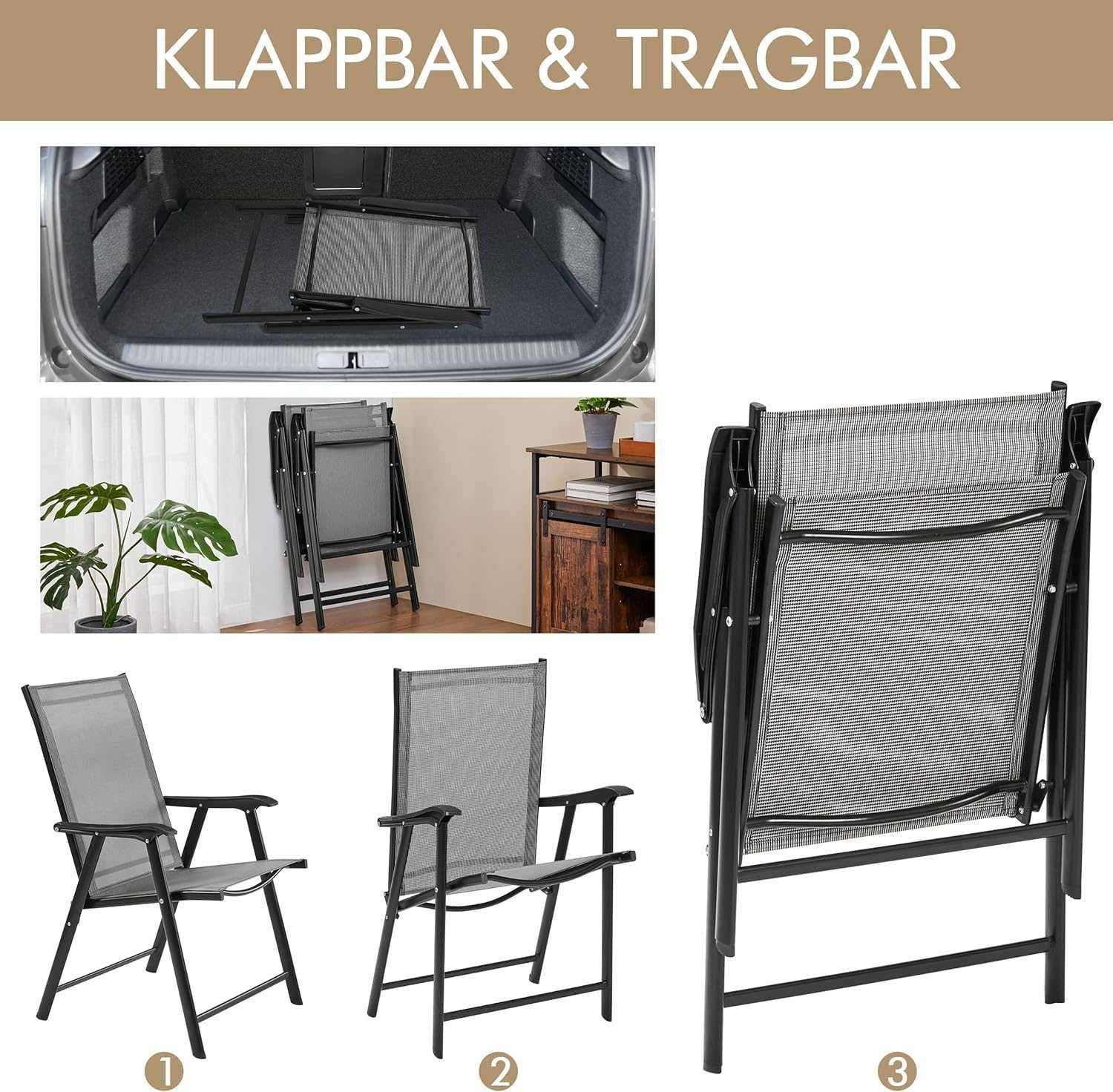 Set 2 scaune gradina pliante, cadru metal |YT 592830 Gray(2pcs)