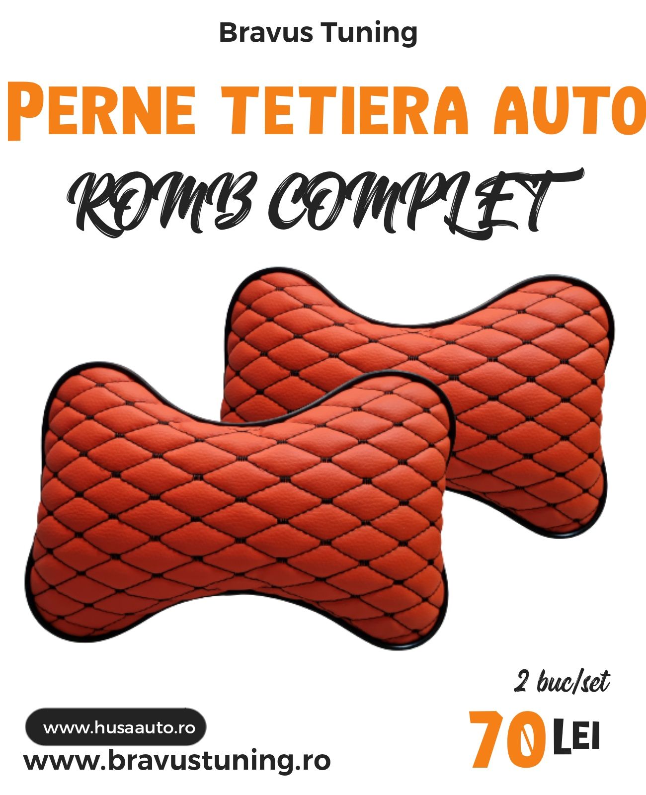 Perne tetiera auto 2 buc/set PIELE ECOLOGICA ROMB COMPLET Confort