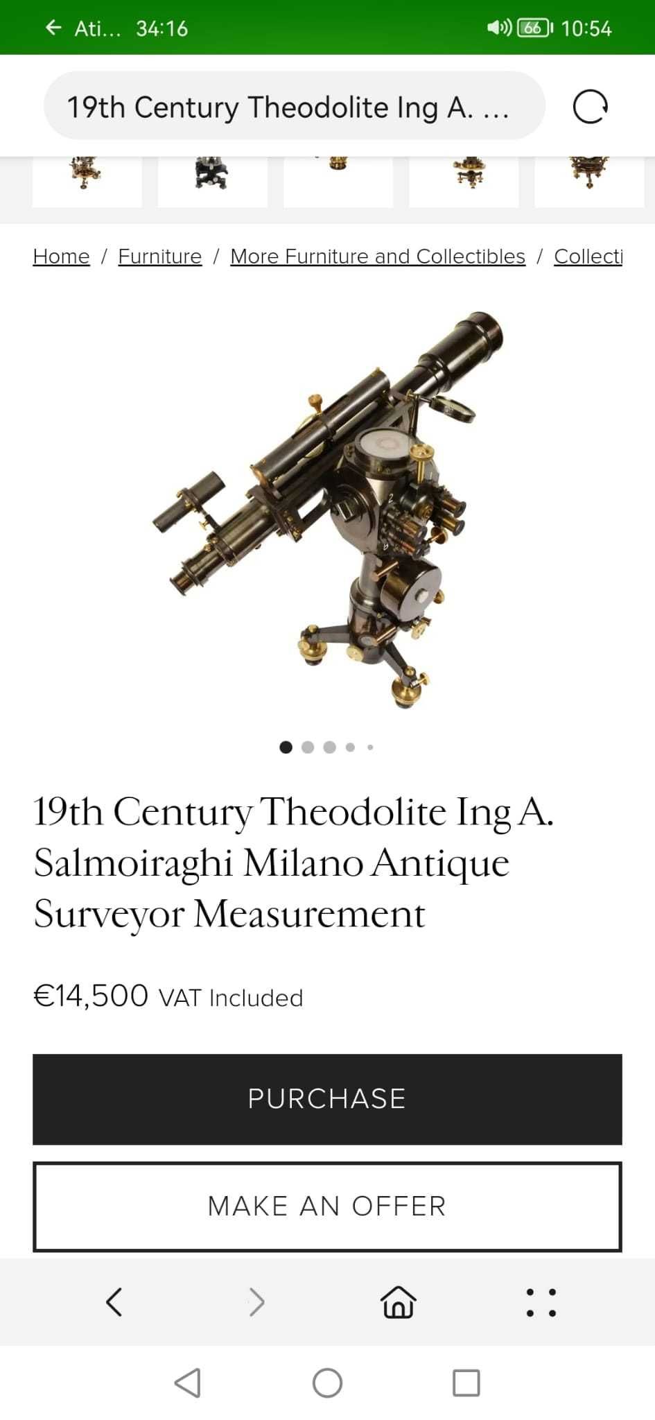 Instrument teodolit vintage 1870 Ing A. Salmoiraghi Milano