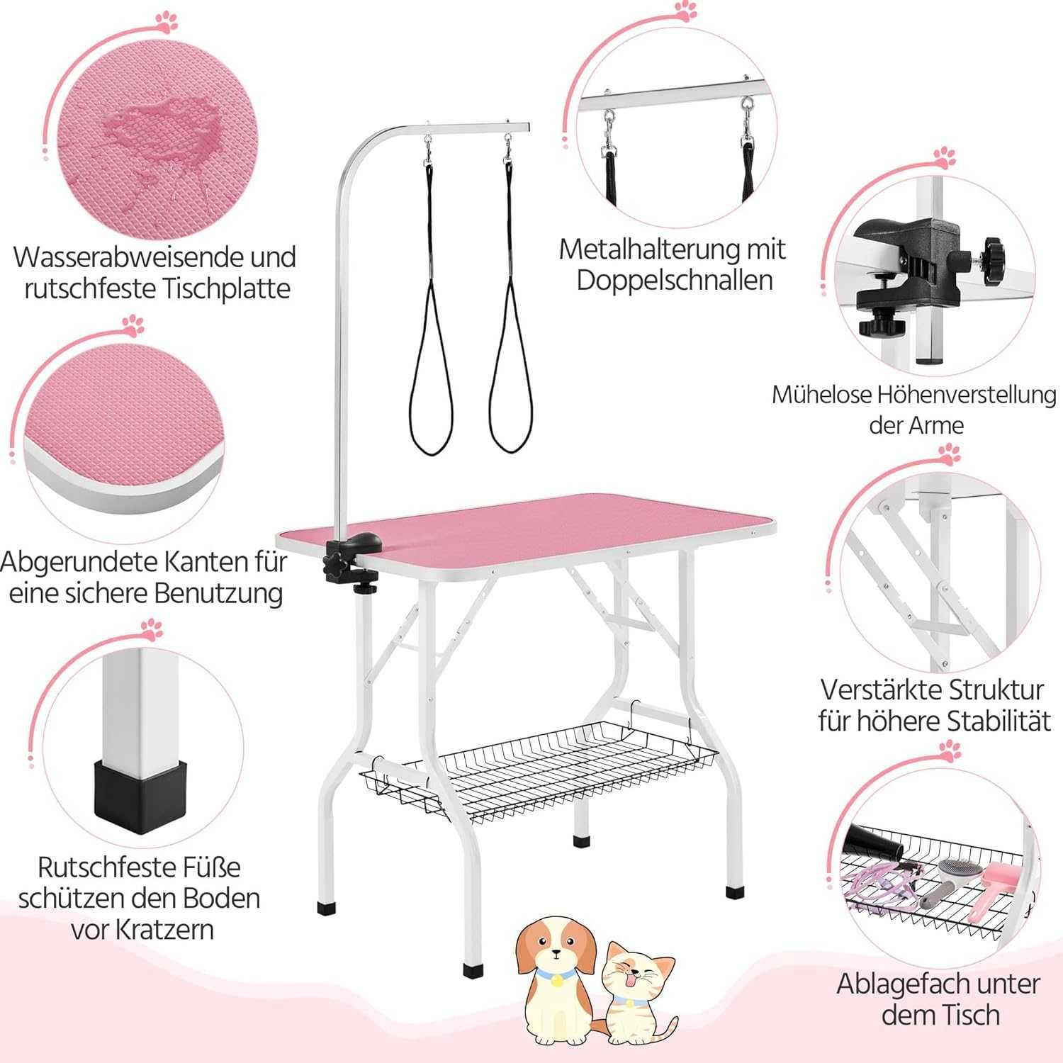 Masa tuns caini pisici reglabila cu cos 80 cm |YT 591610 Pink