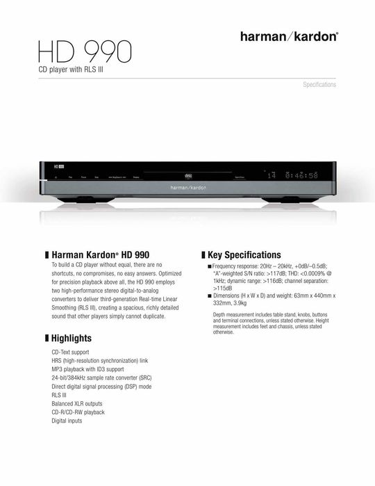 Cd player Harman Kardon HD 990