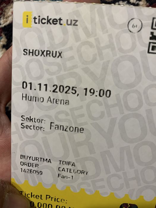 Fanzone Shoxrux rep konsertiga bilet bor 2 ta
