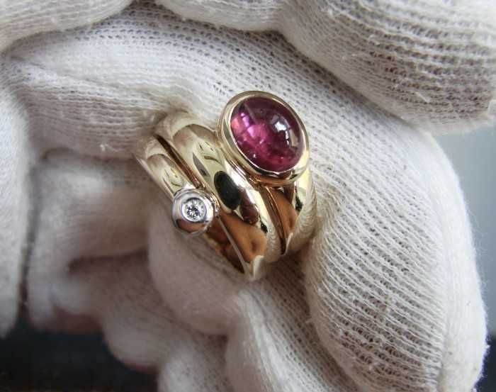 inel aur 14k turmalina si diamant sarpe diamante unicat