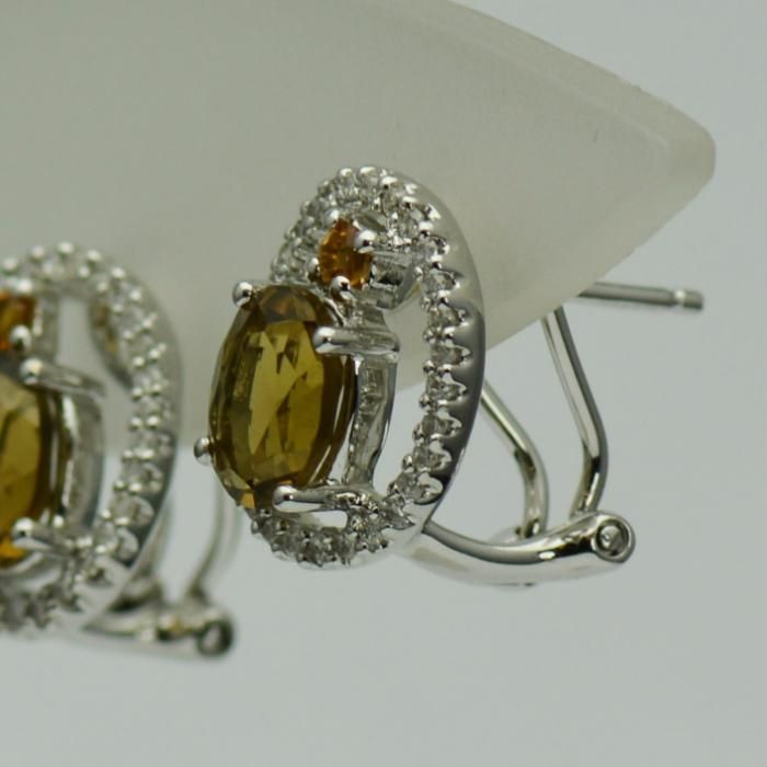 Cercei de aur alb cu diamante si citrine (cod 3051)