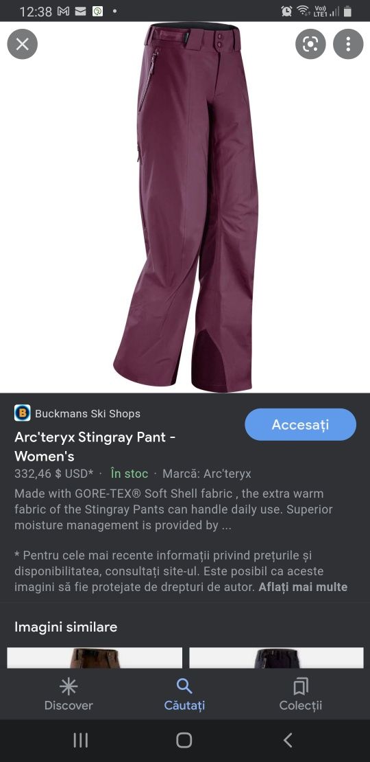 Pantaloni originali Arcteryx Gore tex Stingray impecabili