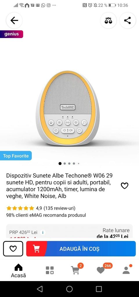 Dispozitiv sunete albe bebeluși 
2. Dispozitiv Sunete Albe Techone-100