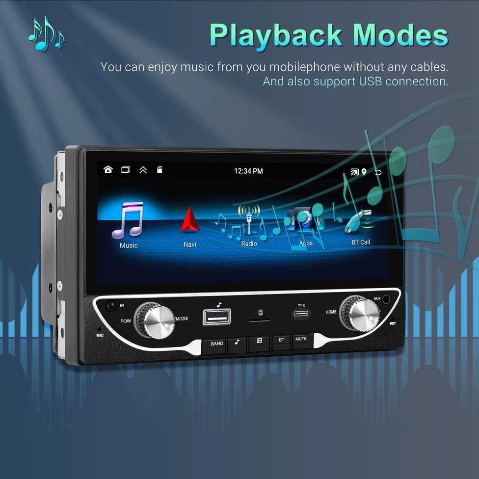 6.86” 1280*480 2-Din мултимедия с Android 12, RDS, 64GB ROM, RAM 2GB