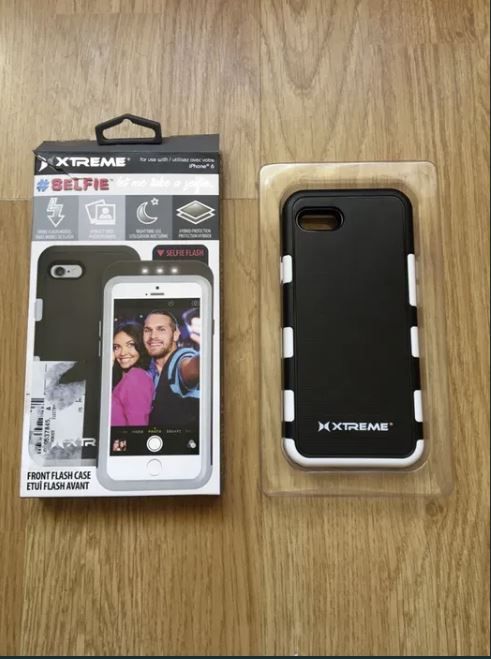 Husa protectie/selfie LED iPhone 6 6s negru cu alb