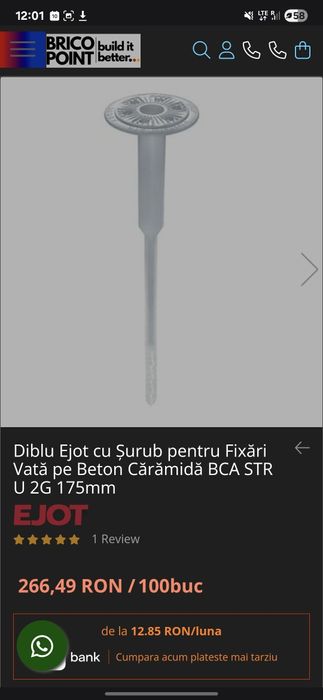 Diblu Ejot cu Șurub pentru Fixări Vată pe Beton Cărămidă BCA STR U 2G