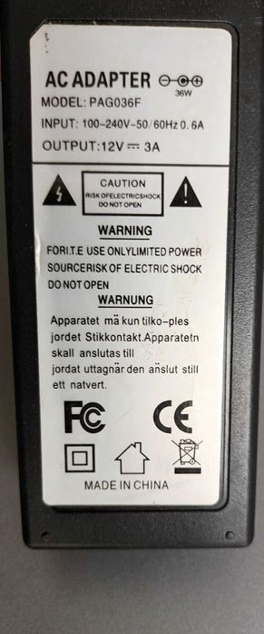 Импулсно захранване AC adaptor за 12VDC, 3A, 36W