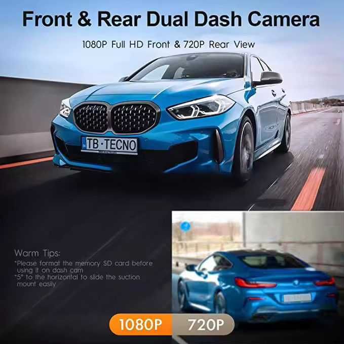 Camera Auto Dubla TSS-S10, Full HD, Unghi 170 grade,  Ecran LCD 2"