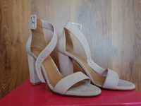 Елегантни сандали от естествен велур, цвят пудра, размер 39