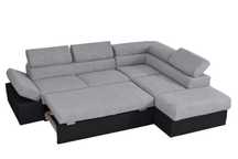 Coltar living extensibil pe stanga Magic, cu lada, gri + negru, 260 x
