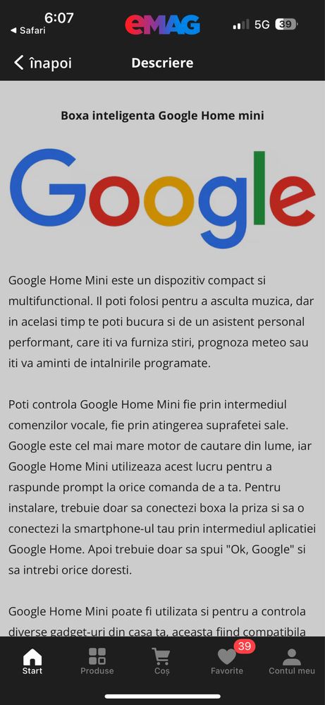 Boxa inteligenta Google Home mini