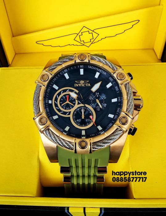 INVICTA Bolt Vestige Green/Gold 52 mm, Инвикта нов ръчен часовник