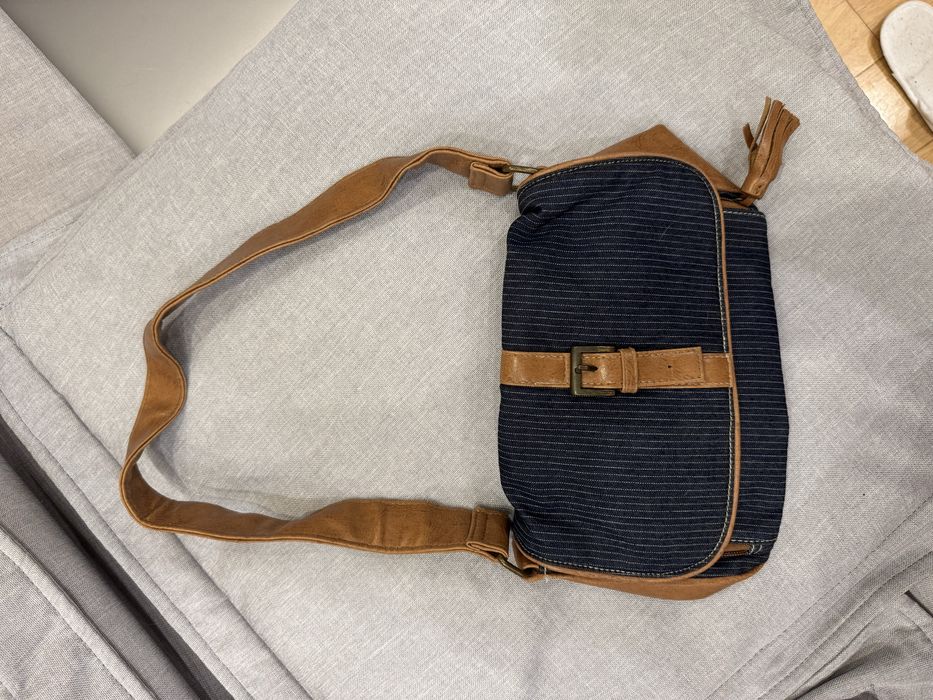 Чанта синя и кафява