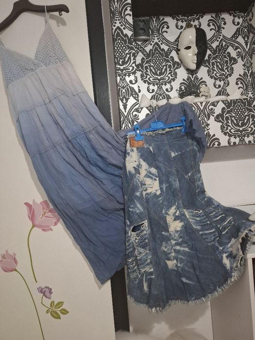 Рокля морско синьо+ подарък дънкова пола