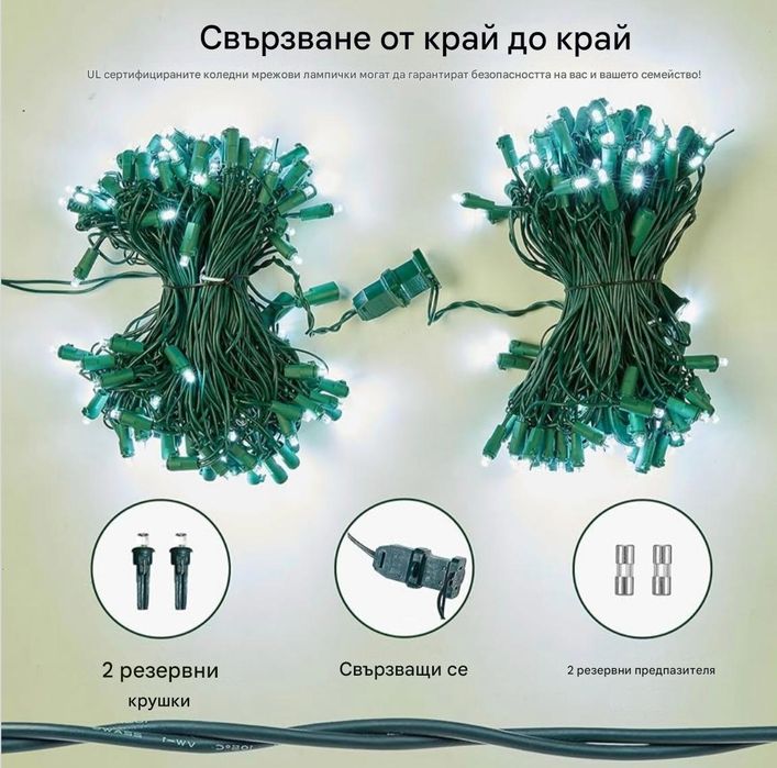 Коледни LED лампички – 3 комплекта (2× студено бяло + 1× цветни)