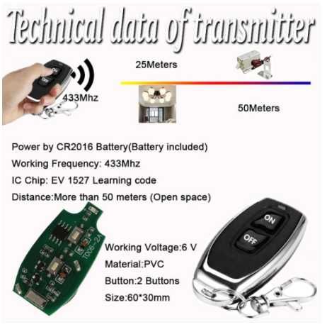 Безжично Wireless 433MHz дистанционно DC 12V-72V 30A