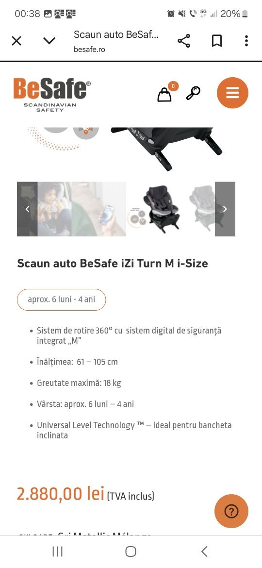 Scaun auto, BeSafe, iZi Turn I-Size 360 grade