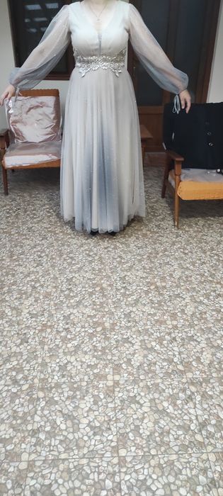 Rochie lunga bej cu sclipici in degrade